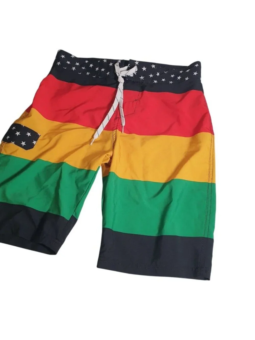 Carbon Rasta Board Shorts Mens Size 30 Colorblock Waist Pocket Beach Island Pool